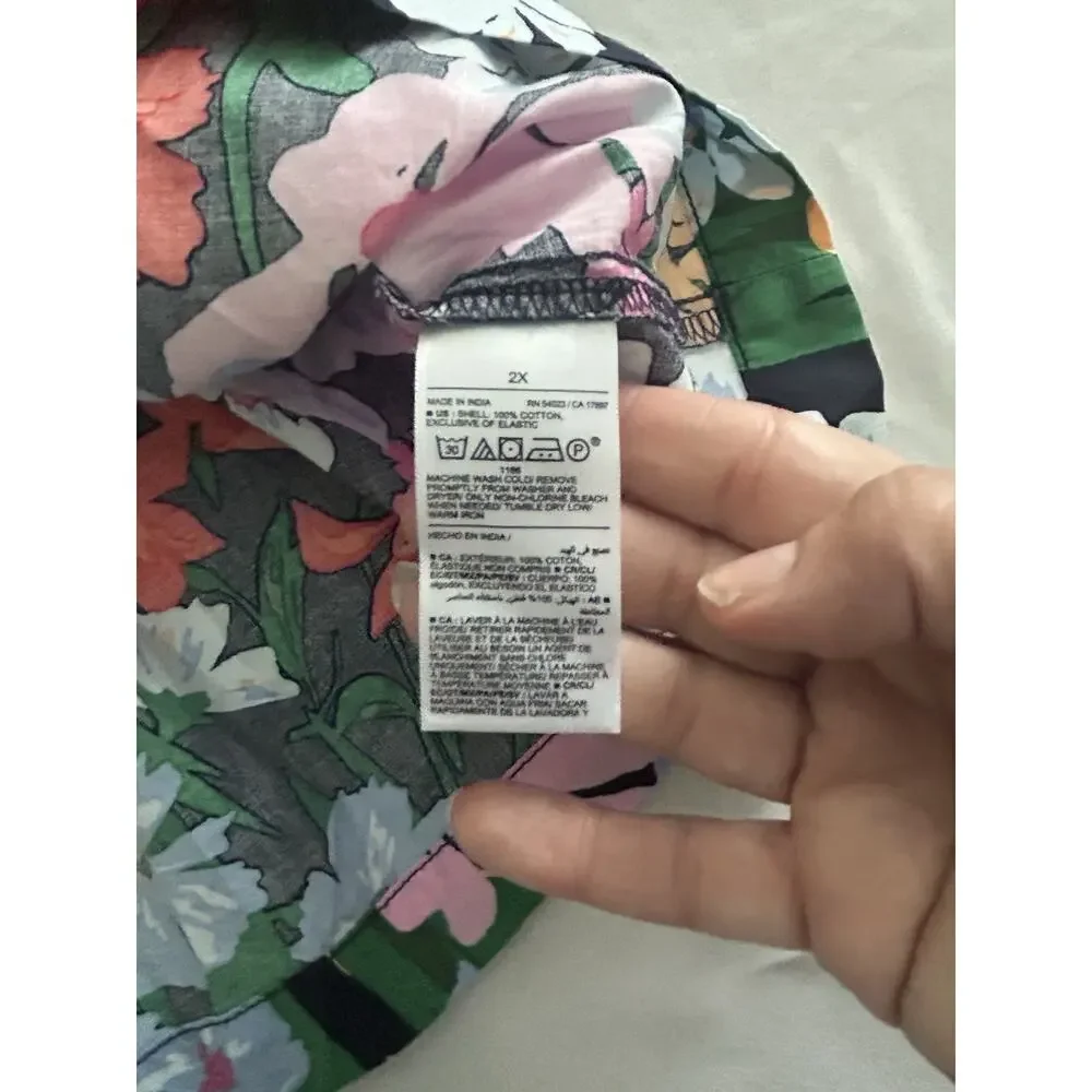 Old Navy Floral Boho Puff Sleeve Blouse Womens Size 2X Blue Pink Peasant NWT